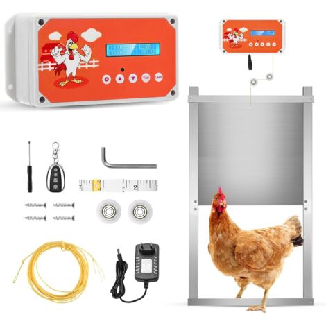 Porte Automatique Poulailler avec Télécommande et minuterie,Kit de Electrique Fonctionnement sur Secteur ou Batterie, Traction 3 kg Poulailler(Rouge) -