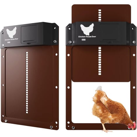 Porte Automatique Poulailler, Porte Poulailler Automatique Solaire，Automatique Etanche de Poulailler Automatique à Induction à Pile Brun