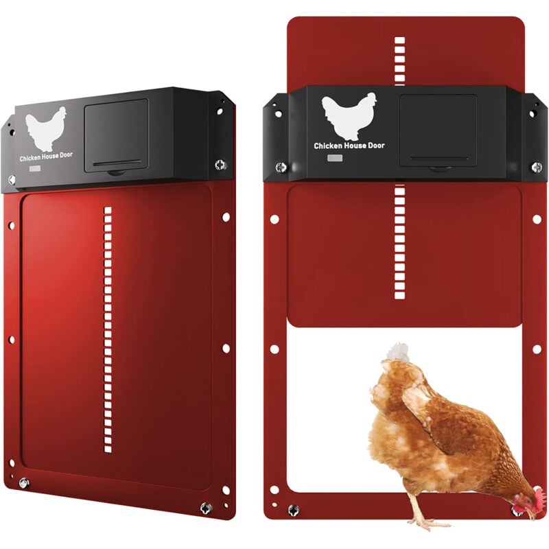 Porte Automatique Poulailler, Porte Poulailler Automatique Solaire,Automatique Etanche de Poulailler Automatique à Induction à Pile Rouge