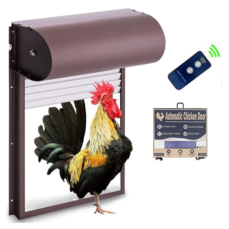 Porte Automatique poulailler programmable, ,Powerd Métal Rideau Roulant Poulailler Porte, avec Minuterie Capteur de Lumière Télécommande 3 modes