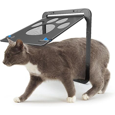 Porte automatique pour chat, porte pour animaux avec serrure, porte grillagée verrouillable, avec volet, adaptée aux petits chiens et aux chats