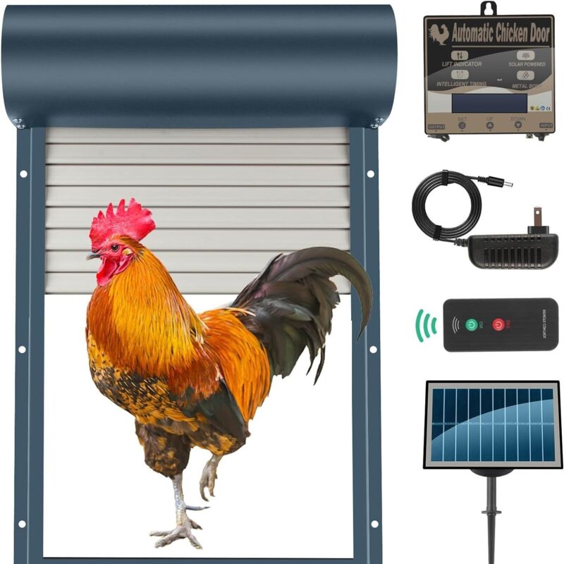 Porte automatique pour poulailler, accessoire pour poulailler à énergie solaire avec minuterie et capteur de lumière, télécommande
