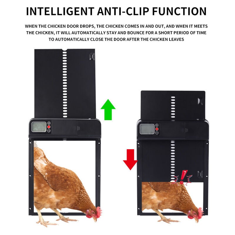 Porte automatique pour poulailler, porte automatique pour poulailler avec minuterie et manuel, porte anti-piège pour poulailler avec écran LED