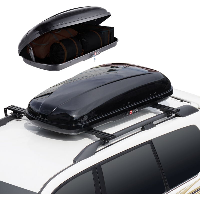Porte-bagages de toit Vevor coffre de toit de 14 pieds cubes, coffre de toit a coque rigide en abs, avec ouverture double face et 2 sangles