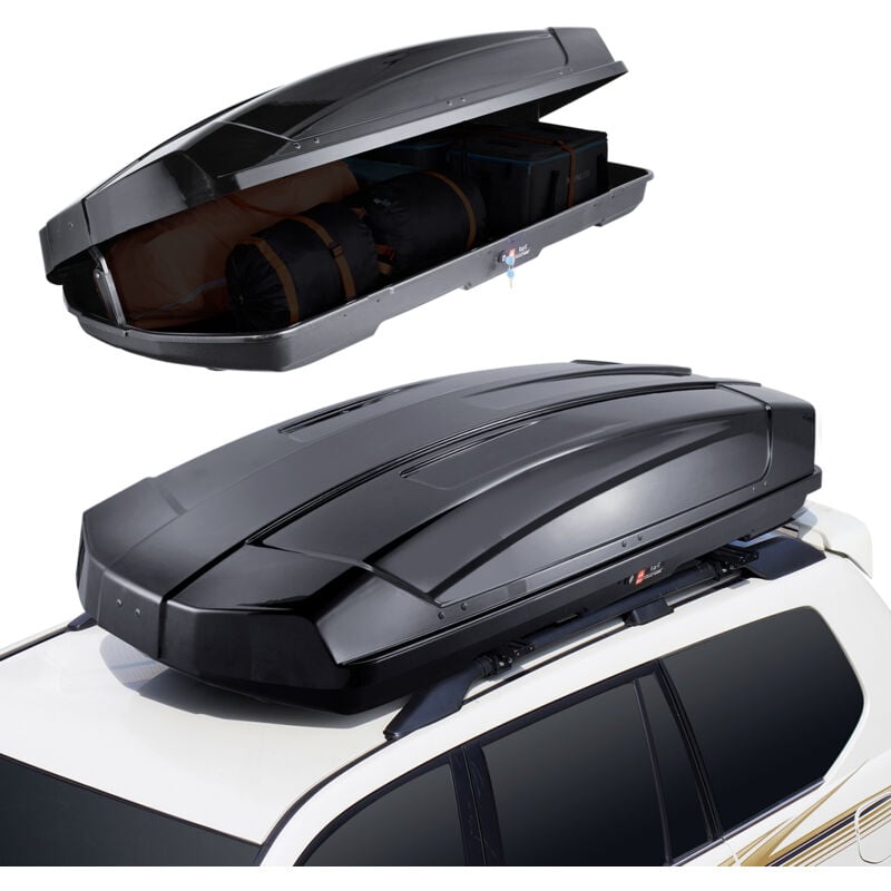 Porte-bagages de toit Vevor coffre de toit de 18 pieds cubes, coffre de toit a coque rigide en abs, avec ouverture double face et 2 sangles