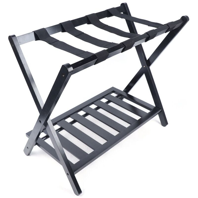 Senderpick - Porte-bagages pliant en bambou pour hôtel Support de rangement noir pour valise 2 couches