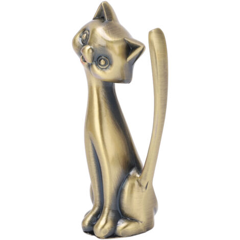 Porte-bagues en forme de chat en zinc, support de bijoux vintage brillant pour collection de bagues