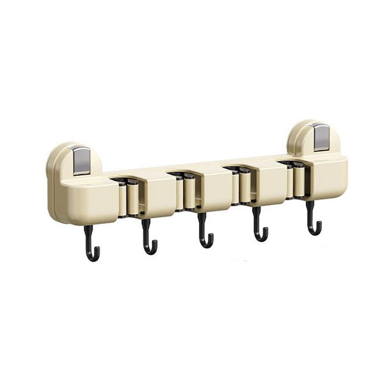 Porte-balai et balais, crochet en plastique 4 positions avec 5 crochets, organisateur d'outils pour jardin, garage, cuisine, bureau et buanderie