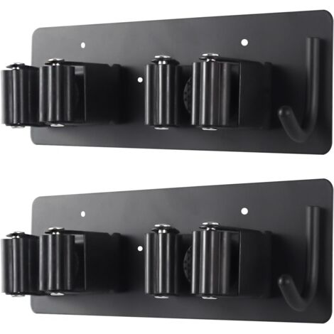Porte - balai et vadrouille murale - support robuste en acier inoxydable avec crochet pratique idéal pour garage, cuisine, buanderie et salle de bains (Pack de 2)