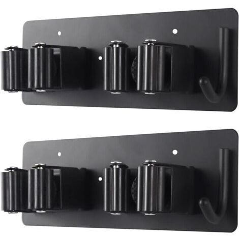 Porte - balai et vadrouille murale - support robuste en acier inoxydable avec crochet pratique idéal pour garage, cuisine, buanderie et salle de bains (Pack de 2)
