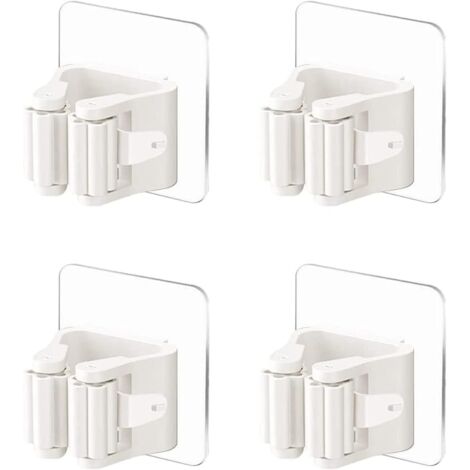 Porte-balai Mural - 4 Pièces - Plastique Blanc - Auto-adhésif Sans Perçage - Pour Balai Et Vadrouille - Cuisine Salle De Bain