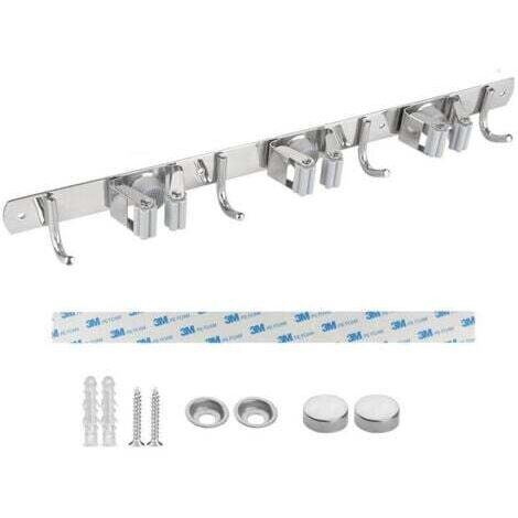 Porte Balai Mural, Acier Inoxydable, Porte Balai Adhésif avec Crochet, Armoire à Balai Multifonctionnelle pour Cuisine, Jardin, Salle de Bains, Garage, Balcon, Bureau