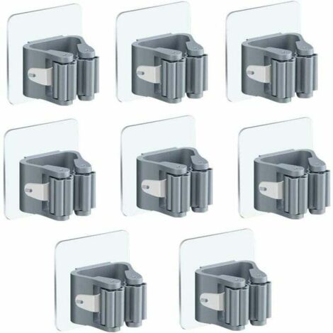 Porte Balai Mural Auto-adhésif Porte Vadrouille Accroche Balai Mural 8 Pièces sans Perage Pince à Balai Supports de Balai de Vadrouille pour Cuisine Salle de Bain Jardin(Gris)