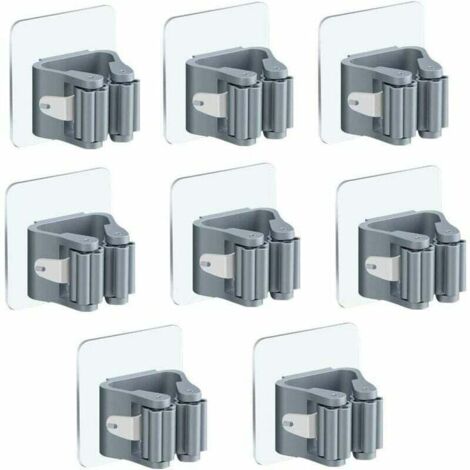 Porte Balai Mural Auto-adhésif Porte Vadrouille Accroche Balai Mural 8 Pièces sans Perage Pince à Balai Supports de Balai de Vadrouille pour Cuisine Salle de Bain Jardin(Gris)