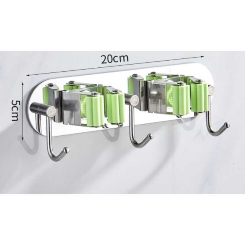 Porte Balai Mural, en Acier inoxydable, Support de Balai avec 2 Clips et 3 Crochets,Support de Rangement Mural Organisateur pour Cuisine Jardin
