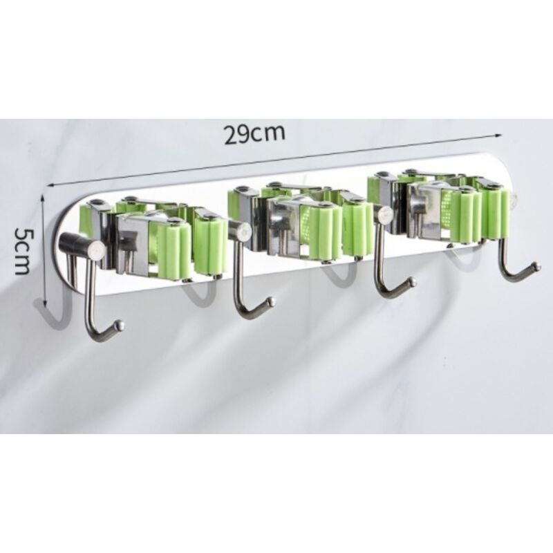 Porte Balai Mural, en Acier inoxydable, Support de Balai avec 3 Clips et 4 Crochets,Support de Rangement Mural Organisateur pour Cuisine Jardin