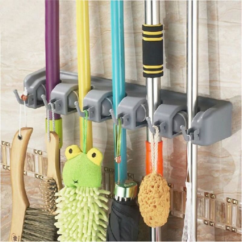 Porte Balai Mural Multifonctions - Sincerity - 5 Emplacements 6 Crochets - Plastique ABS ultra-durable