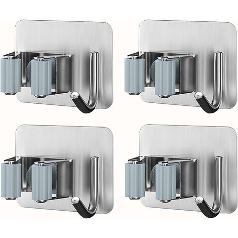 Porte-balai Mural,en Acier Inoxydable,Adhésif Mop Support Avec Crochets,Placard à Balais Multifonction Pour Cuisine,Jardin,Salle de Bain,Garage,Balcon,Bureau，Starlight，4Pcs
