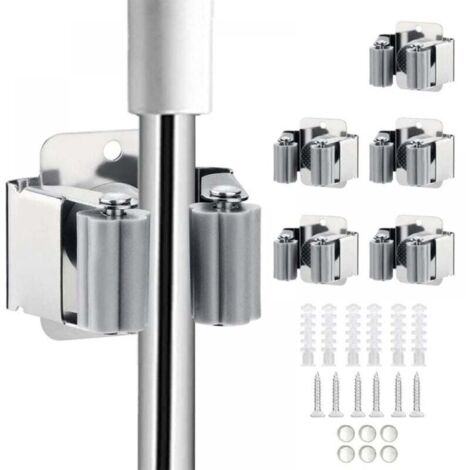 Porte-balais mural robuste en acier inoxydable pour salle de bain et cuisine, lot de 6 (argenté)