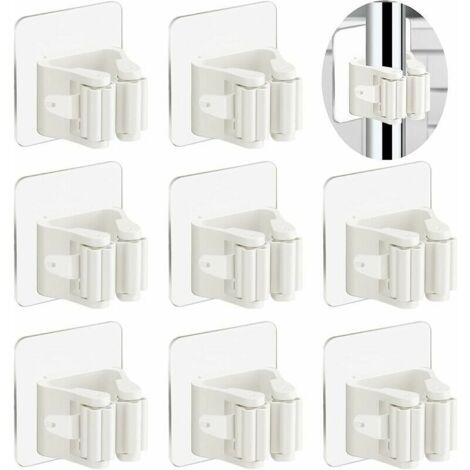 Porte Balais Mural Sans Percage, 8 Pièces Accroche Balai Mural Adhesif Support Balais Mural pour Cuisine Salle de Bain Jardin (Blanc),Seuçais
