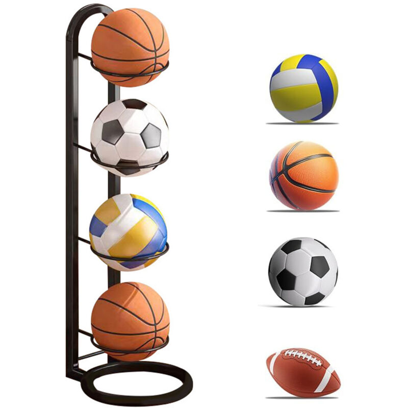 Sinbinta - Porte Ballon Basket, Organiseur de Basket-Ball, Rangement Ballon Vertical,4 Piles Support de Rangement, Support De Rangement pour Ballon