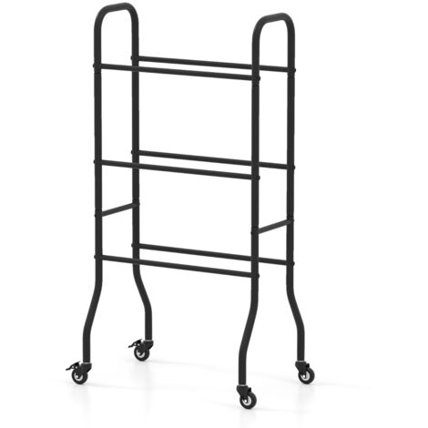 Porte-ballon de Basket à 3 Niveaux Support de Rangement pour Ballons de Garage avec 4 Roues Universelles Cadre en Métal Noir