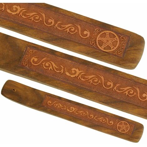 Porte bâton d'encens en bois motif Pentacle