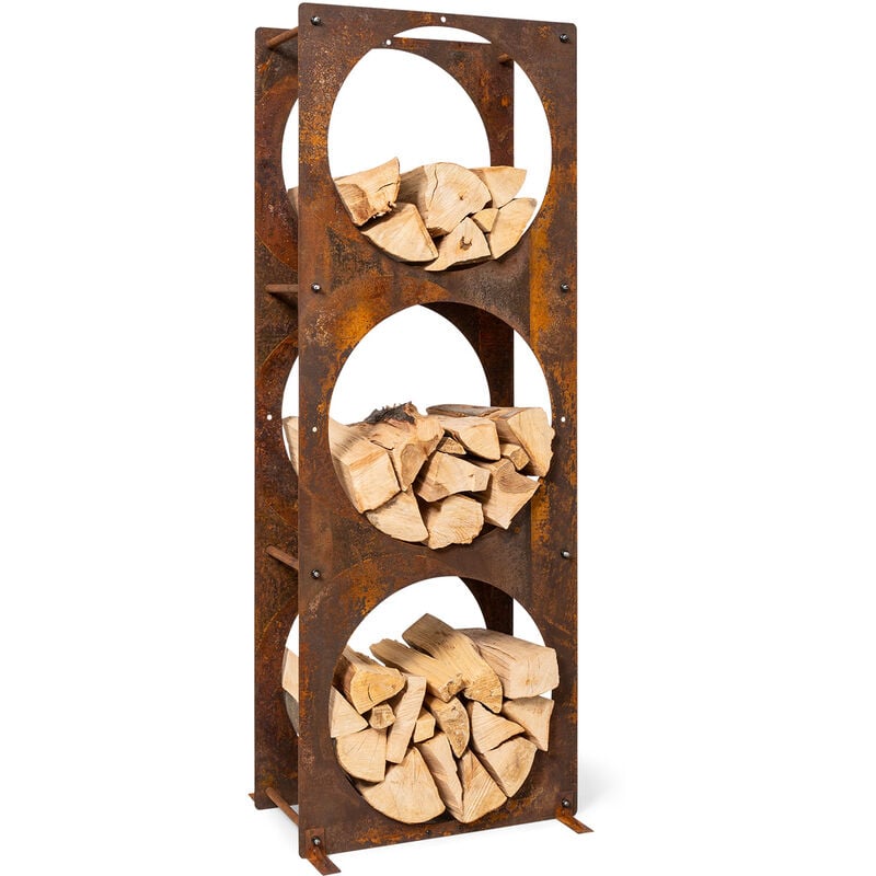 Porte-bûches Blumfeldt trio circulo - 55 x 160 x 30 cm - étagère acier 3 mm - aspect rouille - Rouille