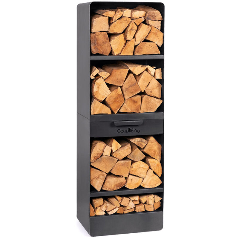 Cookking - acier Étagère à bois Vento Noir 40x30x120 cm