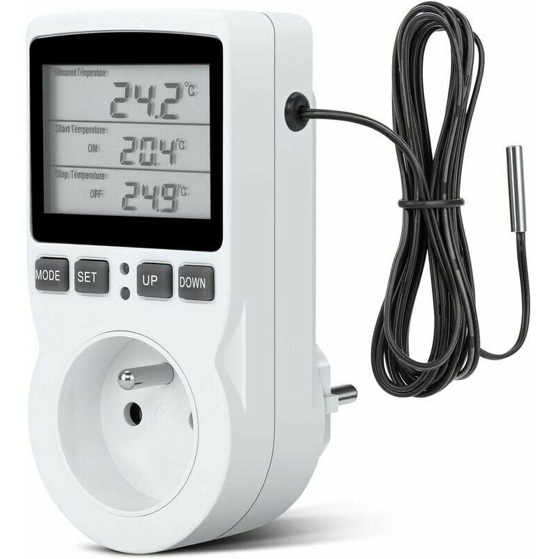 Keyouny - Prise Thermostat, Prise Minuteur Digital, Prise Programmable Digitale avec Sonde, Minuterie Numérique Programmable, Prise Thermostat