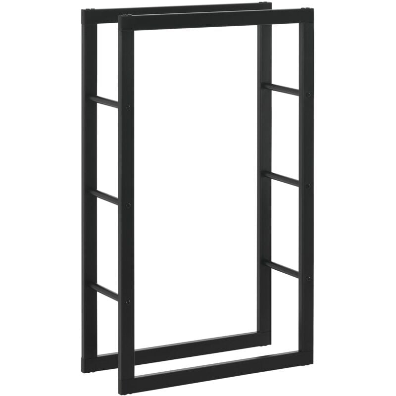 Porte-bûches robuste range-bûches solide support pour bois de chauffage rangement efficace pour intérieur extérieur acier laqué 60 x 100 x 25 cm noir
