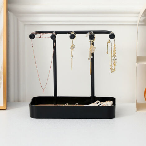 Porte bijoux de bureau [PP & Bois] Organisateur Multifonction Compact pour colliers, bracelets et boucles d'oreilles noir
