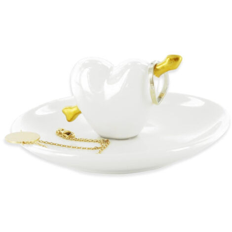 Porte Bijoux en Céramique "Cœur" 10cm Blanc