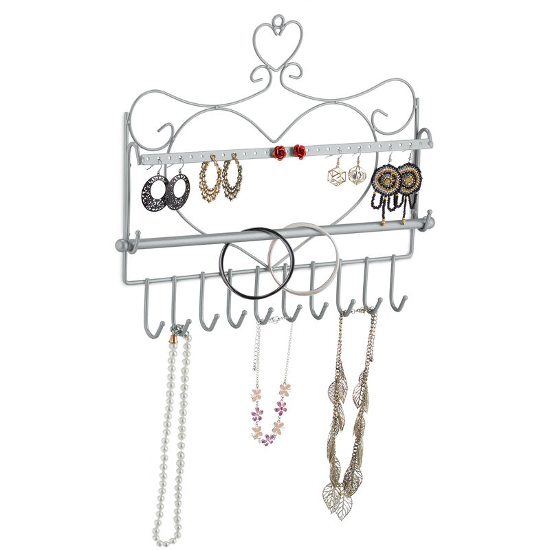 Porte-bijoux mural, pour colliers, boucles d'oreilles, bracelets, look romantique, hlp 30x36,5x3,5 cm, argenté - Relaxdays