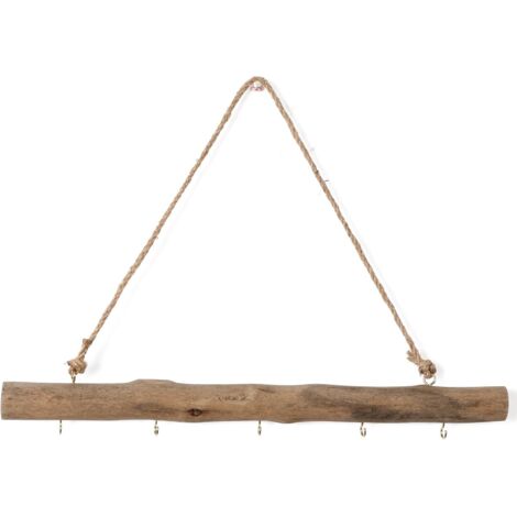 Porte-bijoux Murale en Bois Flotté - Branche Naturelle avec 5 Crochets - Décor Rustique pour Salle de Bain Chambre ou Entrée - 1 Pièce