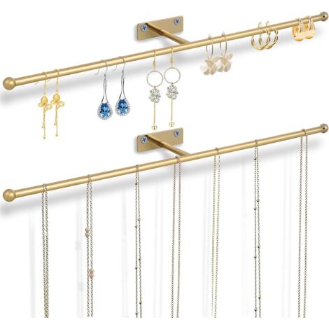 Porte-Bijoux Murale - Support pour Colliers 37 cm - Organisateur Polyvalent pour Boucles d'Oreilles Anneaux Bracelets Lunettes Bandeaux - Or - 2 Pièces