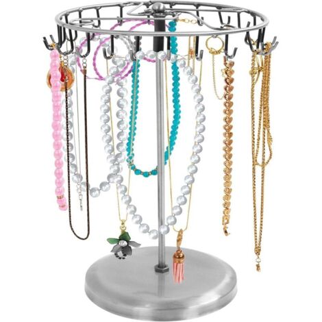 Porte Bijoux Rotatif en Métal Argenté (23 Crochets) - H34,8 x l20,5 cm - Tour de Presentoir Bijoux - Porte Collier, Bracelets, Bagues et Boucles d’Oreilles