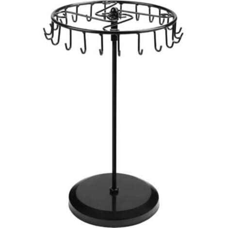 Porte Bijoux Rotatif en Métal Noir (23 Crochets) - H34,8 x l20,5 cm - Tour de Presentoir Bijoux - Porte Collier, Bracelets, Bagues et Boucles d’Oreilles