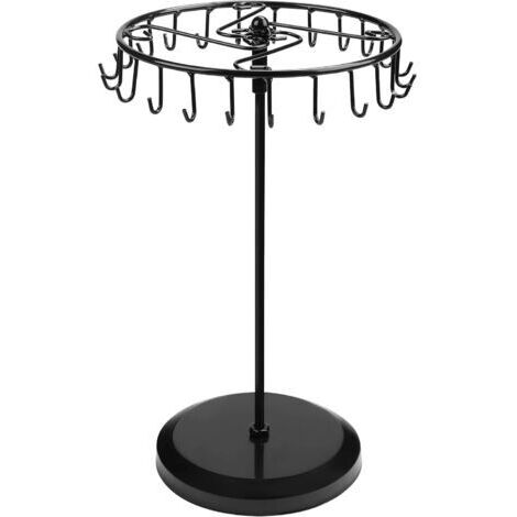 Porte Bijoux Rotatif en Métal Noir (23 Crochets) - H34,8 x l20,5 cm - Tour de Presentoir Bijoux - Porte Collier, Bracelets, Bagues et Boucles d’Oreilles