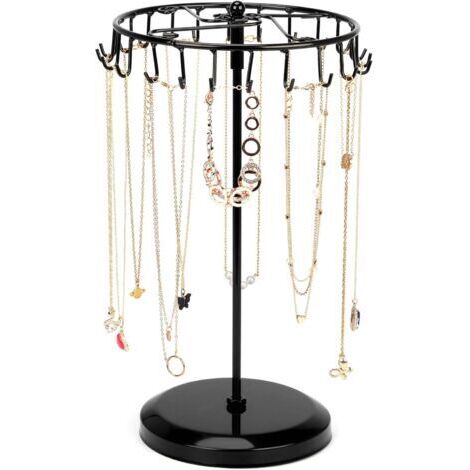 Porte Bijoux Rotatif en Métal Noir 23 Crochets - H35 x l18 cm - Tour de Presentoir Bijoux - Porte Collier Bracelets Bagues et Boucles d’Oreilles