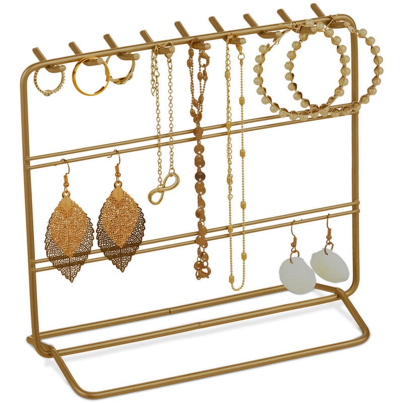 Porte-bijoux, support pour colliers et boucles d'oreilles, en métal, h x l x p : env. 18 x 20 x 9 cm, bronze - Relaxdays