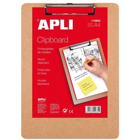 Porte-bloc en bois - APLI - A4 - Épaisseur 3 mm - Clip fixateur - Bords incurvés