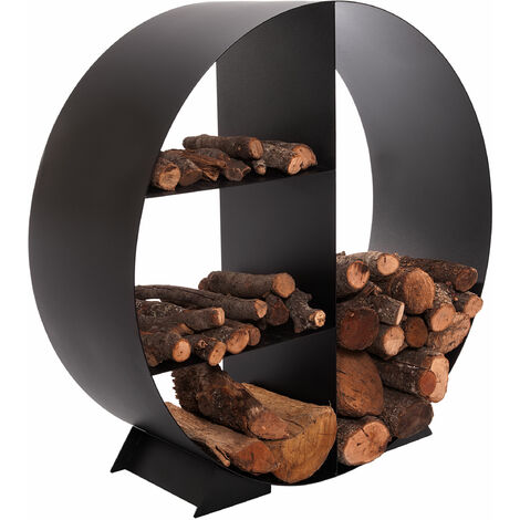 Porte-bois circulaire avec 4 étagères en acier noir