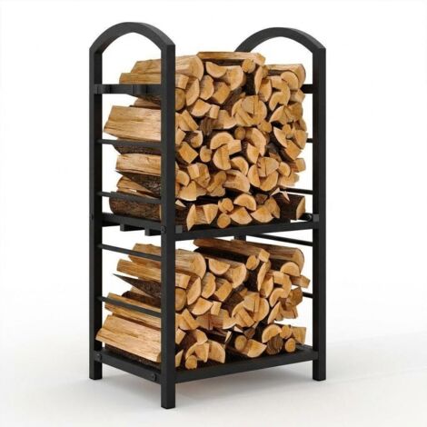 Porte-bois en métal noir Support en bois solide pour cheminée et rangement dans le jardin