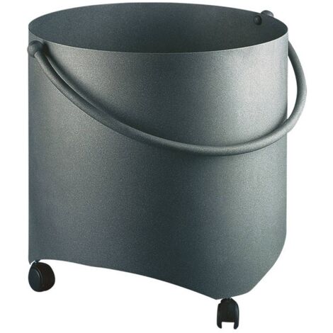 Porte-bois ronde avec roues acier anthracite h.40 d. 44 cm. Made in Italy