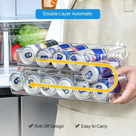 Porte Boisson Frigo 2 Étages Roulettes - Rangement et Distributeur de Canettes pour 9 Canettes 330ml/11oz - Organisateur pour Boisson, Bouteille D'Eau, Soda, Bière