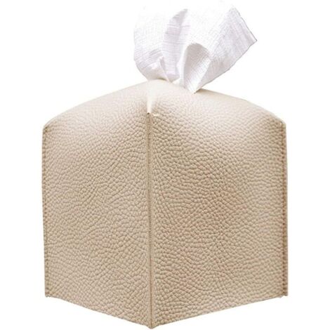 Porte-boîte à mouchoirs carré en cuir PU (beige)