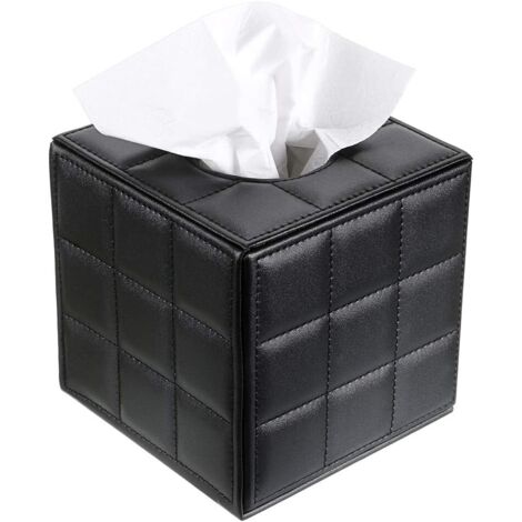 Porte-boîte à mouchoirs cube en cuir PU (noir)