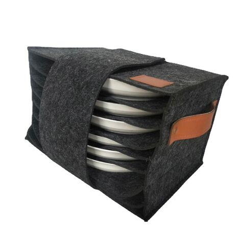 Porte-bols et assiettes pliable, sac de rangement portable et multifonctionnel en feutre pour la vaisselle et la cuisine - Gris foncé