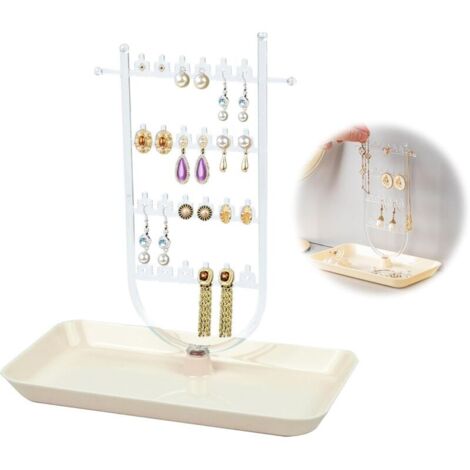 Porte Boucle d'oreille avec Plateau, Présentoir à Bijoux Support Boucle d'oreille Femme pour Chaînes Boucles d'Oreilles Bagues Bracelets Organisateur de Bijoux, 1 Pièces